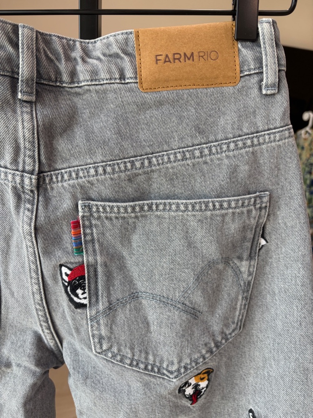 Farm Rio: Multicolor Cats And Dogs Embroidery Denim Pants - Picture 8 of 15